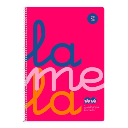 Quaderno a spirale Lamela con 80 fogli da 90 g/m² con margine - Formato quarto - Righe a quadratini da 5 mm - Copertina extra rigida - Carta offset bianca extra - Colore rosa