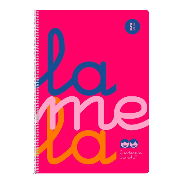 Quaderno a spirale Lamela con 80 fogli da 90 g/m² con margine - Formato quarto - Righe a quadratini da 5 mm - Copertina extra rigida - Carta offset bianca extra - Colore rosa