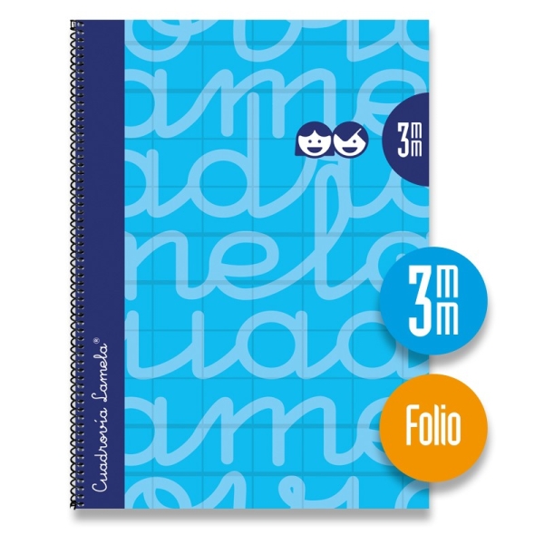 Quaderno a spirale Lamela con 80 fogli da 90 g/m² con margine - Formato Folio - Righe a quadratini da 3 mm - Copertina extra rigida - Carta offset bianca extra - Colore blu