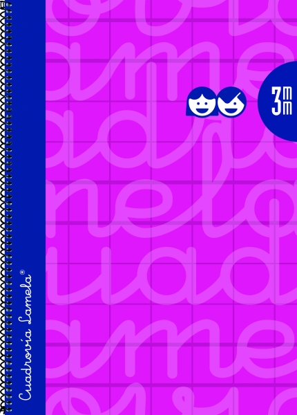 Lamela Quaderno a spirale con 80 fogli da 90 g/m² con margine - Formato Folio - Righe Cuadrovia da 3 mm - Copertina extra rigida - Carta offset bianca extra - Colore fucsia