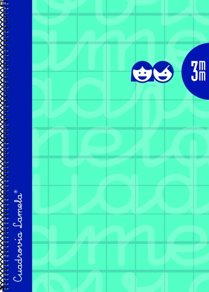 Quaderno a spirale Lamela con 80 fogli da 90 g/m² con margine - Formato Folio - Righe a quadretti da 3 mm - Copertina extra rigida - Carta offset bianca extra - Colore turchese