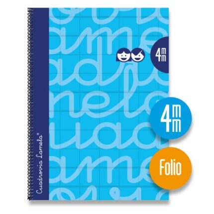 Lamela Quaderno a spirale con 80 fogli da 90 g/m² con margine - Formato Folio - Righe a quadratini da 4 mm - Copertina extra rigida - Carta offset bianca extra - Colore blu