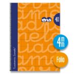 Lamela Quaderno a spirale con 80 fogli da 70 g/m² con margine - Formato Folio - Righe a quadratini da 4 mm - Copertina extra rigida - Carta offset bianca extra - Colore arancione