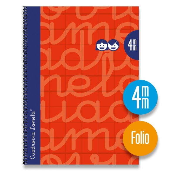 Quaderno a spirale Lamela con 80 fogli da 90 g/m² con margine - Formato Folio - Righe a 4 mm - Copertina extra rigida - Carta offset bianca extra - Colore rosso