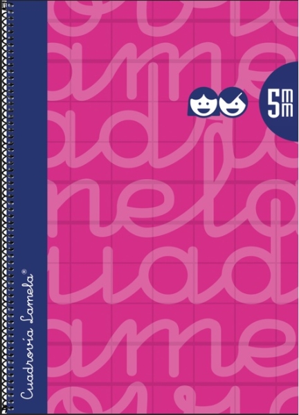 Lamela Quaderno a spirale con 80 fogli da 90 g/m² con margine - Formato Folio - Righe a quadratini da 5 mm - Copertina extra rigida - Carta offset bianca extra - Colore fucsia