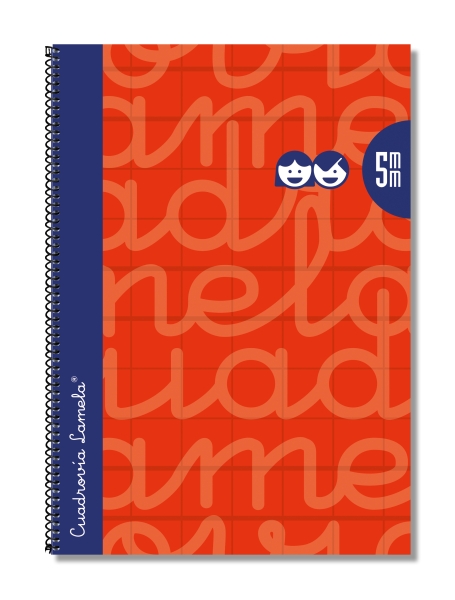 Quaderno a spirale Lamela con 80 fogli da 90 g/m² con margine - Formato Folio - Righe a quadratini da 5 mm - Copertina extra rigida - Carta offset bianca extra - Colore rosso