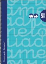 Lamela Quaderno a spirale con 80 fogli da 90 g/m² con margine - Formato Folio - Righe a 5 mm - Copertina extra rigida - Carta offset bianca extra - Colore turchese