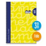 Lamela Quaderno a spirale con 80 fogli da 90 g/m² con margine - Formato Folio - Righe Cuadrovia da 3 mm - Copertina extra rigida - Carta offset bianca extra - Colore giallo