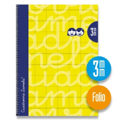 Lamela Quaderno a spirale con 80 fogli da 90 g/m² con margine - Formato Folio - Righe Cuadrovia da 3 mm - Copertina extra rigida - Carta offset bianca extra - Colore giallo