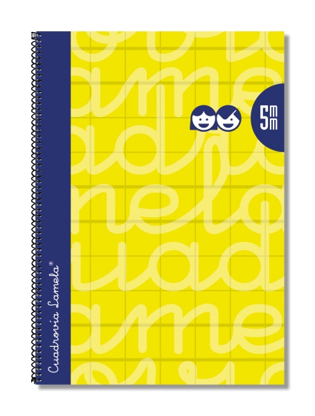 Quaderno a spirale Lamela con 80 fogli da 90 g/m² con margine - Formato Folio - Righe a quadratini da 5 mm - Copertina extra rigida - Carta offset bianca extra - Colore giallo