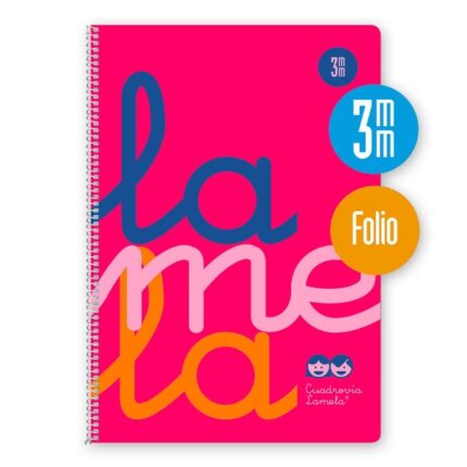 Quaderno a spirale Lamela con 80 fogli da 90 g/m² con margine - Formato Folio - Righe da 3 mm - Copertina in polipropilene - Carta offset bianca extra - Colore rosa fluorescente