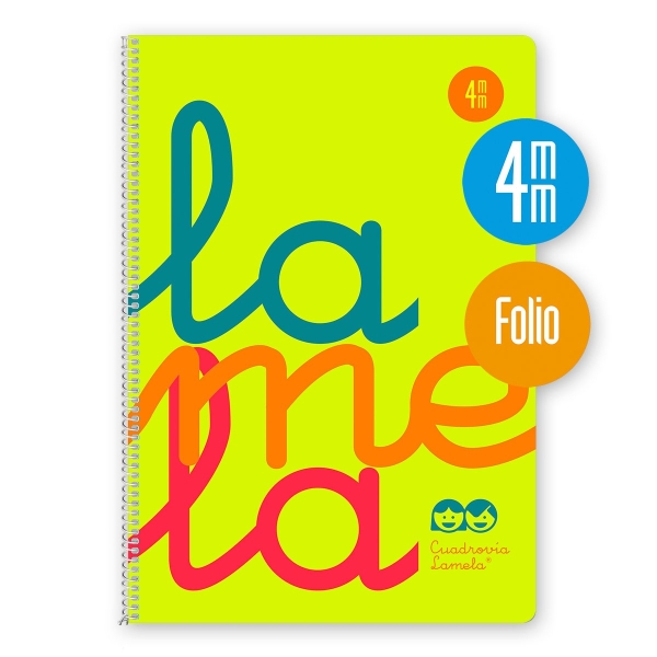 Quaderno a spirale Lamela con 80 fogli da 90 g/m² con margine - Formato Folio - Righe a 4 mm - Copertina in polipropilene - Carta offset bianca extra - Colore giallo fluorescente