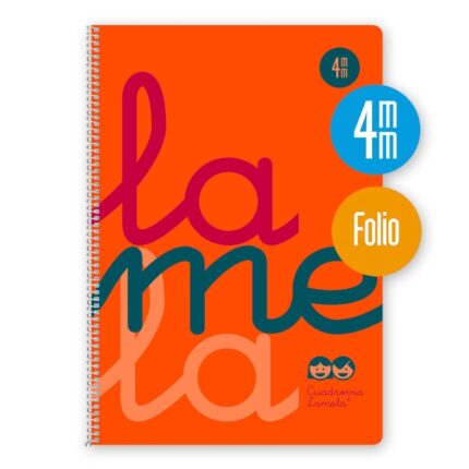 Quaderno a spirale Lamela con 80 fogli da 90 g/m² con margine - Formato Folio - Righe a 4 mm - Copertina in polipropilene - Carta offset bianca extra - Colore arancione fluorescente