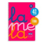 Quaderno a spirale Lamela con 80 fogli da 90 g/m² con margine - Formato Folio - Righe a quadratini da 4 mm - Copertina in polipropilene - Carta offset bianca extra - Colore rosa fluorescente