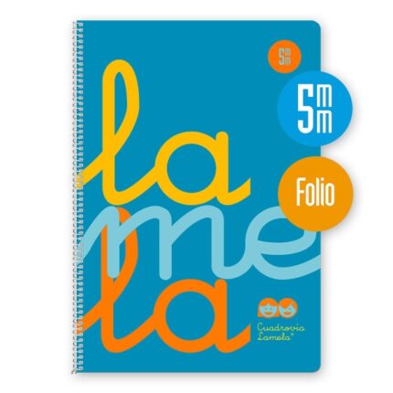 Quaderno a spirale Lamela con 80 fogli da 90 g/m² con margine - Formato Folio - Righe da 5 mm - Copertina in polipropilene - Carta offset bianca extra - Colore blu fluorescente