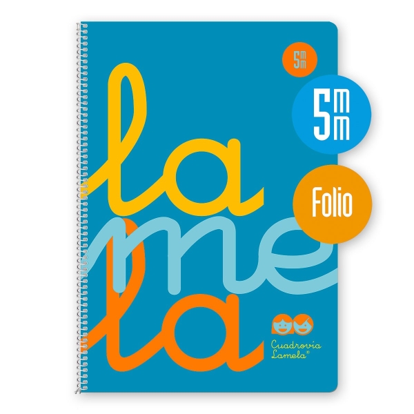 Quaderno a spirale Lamela con 80 fogli da 90 g/m² con margine - Formato Folio - Righe da 5 mm - Copertina in polipropilene - Carta offset bianca extra - Colore blu fluorescente