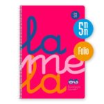 Quaderno a spirale Lamela con 80 fogli da 90 g/m² con margine - Formato Folio - Righe da 5 mm - Copertina in polipropilene - Carta offset bianca extra - Colore rosa fluorescente