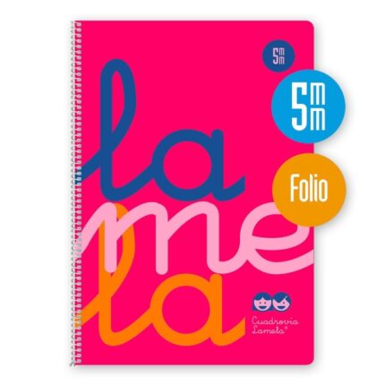 Quaderno a spirale Lamela con 80 fogli da 90 g/m² con margine - Formato Folio - Righe da 5 mm - Copertina in polipropilene - Carta offset bianca extra - Colore rosa fluorescente