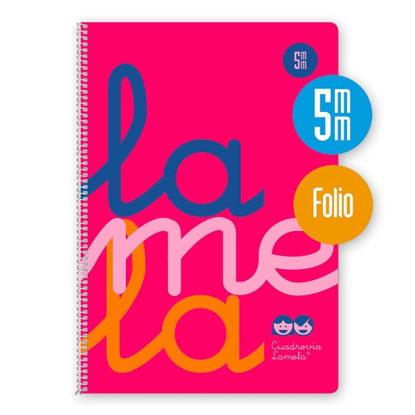 Quaderno a spirale Lamela con 80 fogli da 90 g/m² con margine - Formato Folio - Righe da 5 mm - Copertina in polipropilene - Carta offset bianca extra - Colore rosa fluorescente