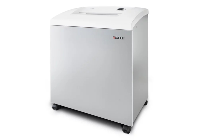 Dahle 614 air CleaTEC Distruggidocumenti manuale a microtaglio P-6 - Distrugge fino a 9 fogli - Capacità del cestino 140 L - Tecnologia di filtraggio della polvere - Ruote girevoli - Colore grigio