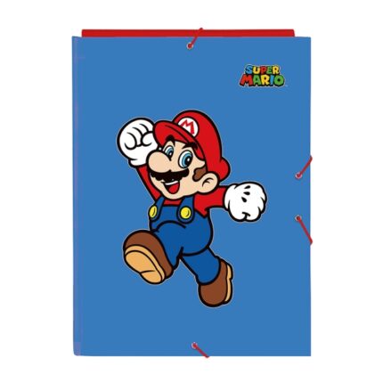 Safta Super Mario World Cartella con 3 alette - Copertina rigida rivestita - Formato A4 - Chiusura con elastici - Resistente e durevole - 260x25x335 mm - Colore blu scuro