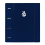 Safta Real Madrid 1ª Equip. 24/25 Raccoglitore con 4 anelli da 35 mm - Copertine in PP Foam - Ricarica da 100 fogli - Chiusura elastica - Divisori - Fessura per penna - 270x40x320 mm - Colore blu navy