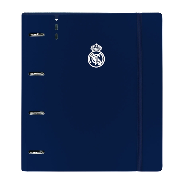 Safta Real Madrid 1ª Equip. 24/25 Raccoglitore con 4 anelli da 35 mm - Copertine in PP Foam - Ricarica da 100 fogli - Chiusura elastica - Divisori - Fessura per penna - 270x40x320 mm - Colore blu navy Safta Real Madrid 1ª Equip. 24/25 Raccoglitore con 4 anelli da 35 mm - Copertine in PP Foam - Ricarica da 100 fogli - Chiusura elastica - Divisori - Fessura per penna - 270x40x320 mm - Colore blu navy