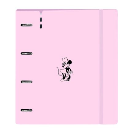 Safta Minnie Mouse Naive Raccoglitore a 4 anelli 35 mm - Chiusura elastica - Ricarica 100 fogli da 90 g/m² - Quadretti 5x5 mm - Fessura per penna - 270x40x320 mm - Colore rosa