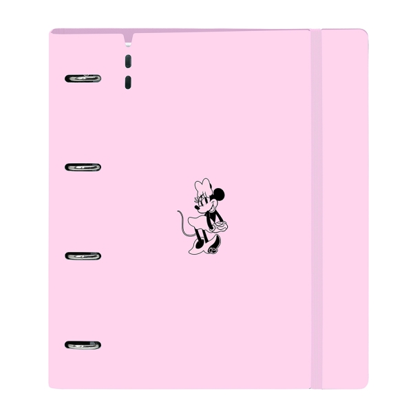 Safta Minnie Mouse Naive Raccoglitore a 4 anelli 35 mm - Chiusura elastica - Ricarica 100 fogli da 90 g/m² - Quadretti 5x5 mm - Fessura per penna - 270x40x320 mm - Colore rosa