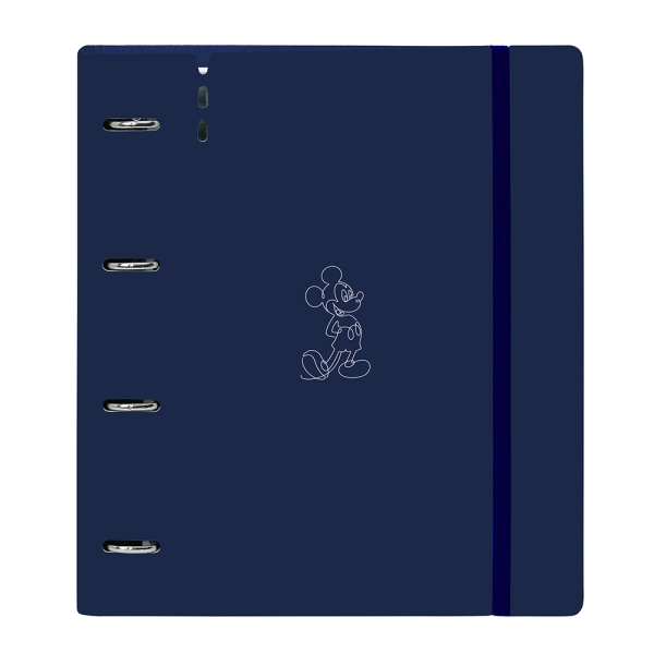 Safta Mickey Mouse Good Day Raccoglitore a 4 anelli 35 mm - Copertine in PP Foam - Ricarica 100 fogli - Chiusura elastica - Fessura per penna - Include divisori - 270x40x320 mm - Colore blu navy