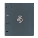 Safta Real Madrid 3ª Divisa 24/25 Cartellina a 4 anelli 35 mm - Copertine in PP Foam - Ricarica 100 fogli - Chiusura elastica - Divisori interni - 270x40x320 mm - Colore grigio