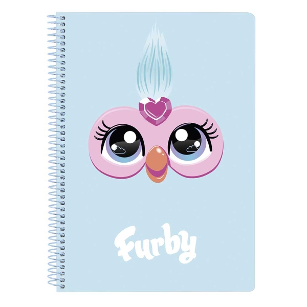 Safta Furby Taccuino a spirale - Formato quarto - 80 fogli a quadretti da 80 g/m² - Copertina rigida laminata - Spirale metallica a 42 fori - 155x10x220 mm - Colore azzurro