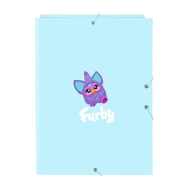 Safta Furby Cartella con 3 alette - Copertina rigida rivestita - Formato folio - Chiusura con elastici - 260x25x335 mm - Colore azzurro