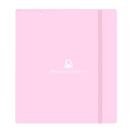 Safta Benetton Unique Raccoglitore a 4 anelli da 35 mm - Copertine in PP Foam - Ricarica 100 fogli - Chiusura elastica - Fessura per penna - Divisori interni - 270x40x320 mm - Colore rosa