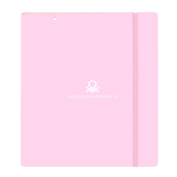 Safta Benetton Unique Raccoglitore a 4 anelli da 35 mm - Copertine in PP Foam - Ricarica 100 fogli - Chiusura elastica - Fessura per penna - Divisori interni - 270x40x320 mm - Colore rosa