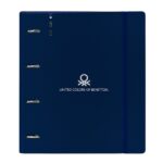 Safta Benetton Damero Raccoglitore a 4 anelli da 35 mm - Copertine in PP Foam - Ricarica da 100 fogli - Quadretti 5x5 mm - 90 g/m² - Divisori - Tasca interna - 270x40x320 mm - Colore blu navy