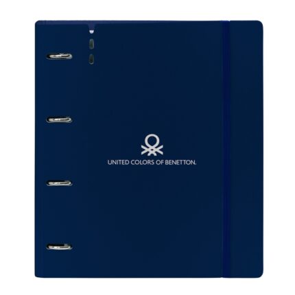 Safta Benetton Damero Raccoglitore a 4 anelli da 35 mm - Copertine in PP Foam - Ricarica da 100 fogli - Quadretti 5x5 mm - 90 g/m² - Divisori - Tasca interna - 270x40x320 mm - Colore blu navy