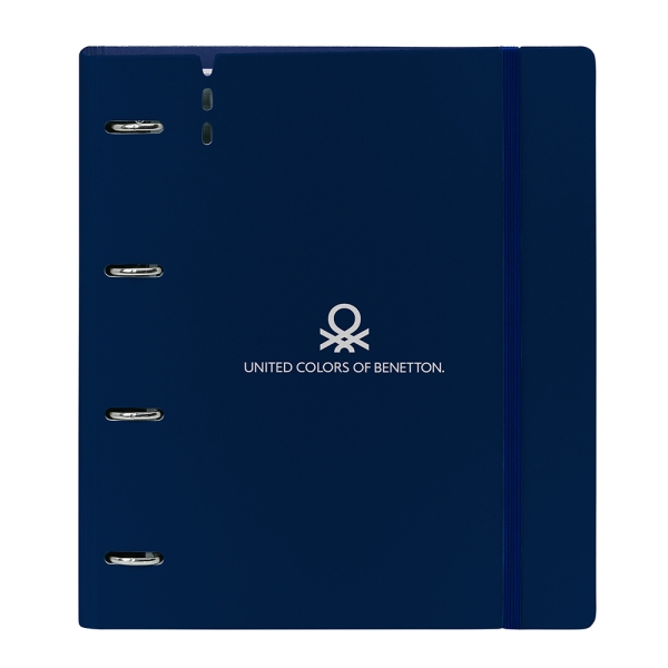 Safta Benetton Damero Raccoglitore a 4 anelli da 35 mm - Copertine in PP Foam - Ricarica da 100 fogli - Quadretti 5x5 mm - 90 g/m² - Divisori - Tasca interna - 270x40x320 mm - Colore blu navy