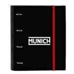 Safta Munich Vulcan Raccoglitore a 4 anelli 35 mm - Copertine rigide rivestite - Ricarica 100 fogli - Quadretti 5x5 mm - Chiusura elastica - Separatori inclusi - 270x35x320 mm - Colore nero e rosso