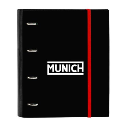 Safta Munich Vulcan Raccoglitore a 4 anelli 35 mm - Copertine rigide rivestite - Ricarica 100 fogli - Quadretti 5x5 mm - Chiusura elastica - Separatori inclusi - 270x35x320 mm - Colore nero e rosso