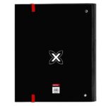 Safta Munich Vulcan Raccoglitore a 4 anelli 35 mm - Copertine rigide rivestite - Ricarica 100 fogli - Quadretti 5x5 mm - Chiusura elastica - Separatori inclusi - 270x35x320 mm - Colore nero e rosso - immagine 2