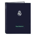 Safta Real Madrid 2ª Equipacion 25/26 Raccoglitore con 4 anelli da 25 mm - Copertina rigida rivestita - Formato Folio - Elegante - Resistente e durevole - 265x40x330 mm - Colore blu navy
