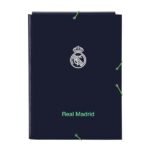 Safta Real Madrid 2ª Divisa 25/26 Cartella con 3 alette - Copertina rigida rivestita - Chiusura con elastici - Stile sportivo - 260x335 mm - Colore blu navy