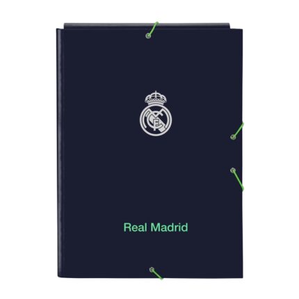Safta Real Madrid 2ª Divisa 25/26 Cartella con 3 alette - Copertina rigida rivestita - Chiusura con elastici - Stile sportivo - 260x335 mm - Colore blu navy
