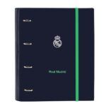 Safta Real Madrid 2ª Divisa 25/26 Raccoglitore a 4 anelli 35 mm - Copertina rigida rivestita - Ricarica 100 fogli - Quadretti 5x5 mm - 80 g/m² - Divisori - 270x35x320 mm - Colore blu navy