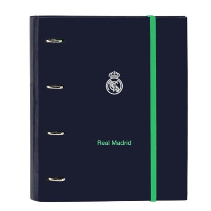 Safta Real Madrid 2ª Divisa 25/26 Raccoglitore a 4 anelli 35 mm - Copertina rigida rivestita - Ricarica 100 fogli - Quadretti 5x5 mm - 80 g/m² - Divisori - 270x35x320 mm - Colore blu navy