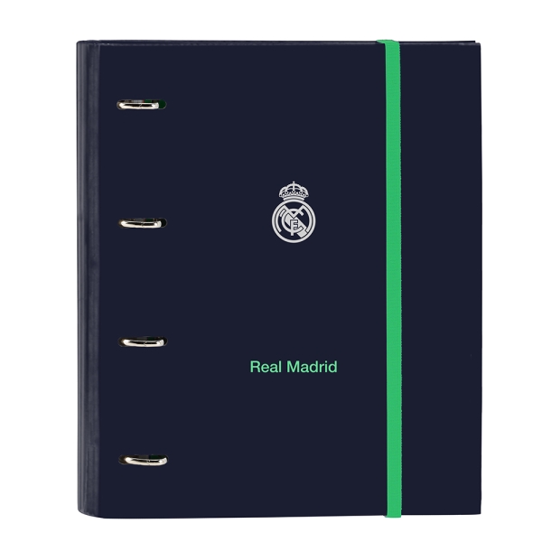 Safta Real Madrid 2ª Divisa 25/26 Raccoglitore a 4 anelli 35 mm - Copertina rigida rivestita - Ricarica 100 fogli - Quadretti 5x5 mm - 80 g/m² - Divisori - 270x35x320 mm - Colore blu navy