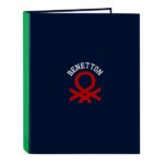 Safta Benetton Together Cartella con 4 anelli da 25 mm - Copertina rigida rivestita - Formato Folio - Resistente - 265x40x330 mm - Colore blu navy
