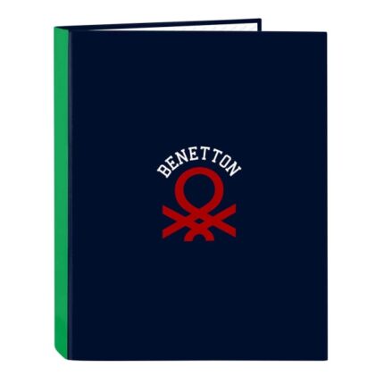Safta Benetton Together Cartella con 4 anelli da 25 mm - Copertina rigida rivestita - Formato Folio - Resistente - 265x40x330 mm - Colore blu navy