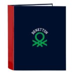Safta Benetton Together Cartella con 4 anelli da 40 mm - Copertina rigida rivestita - Formato folio - 270x60x330 mm - Colore blu navy